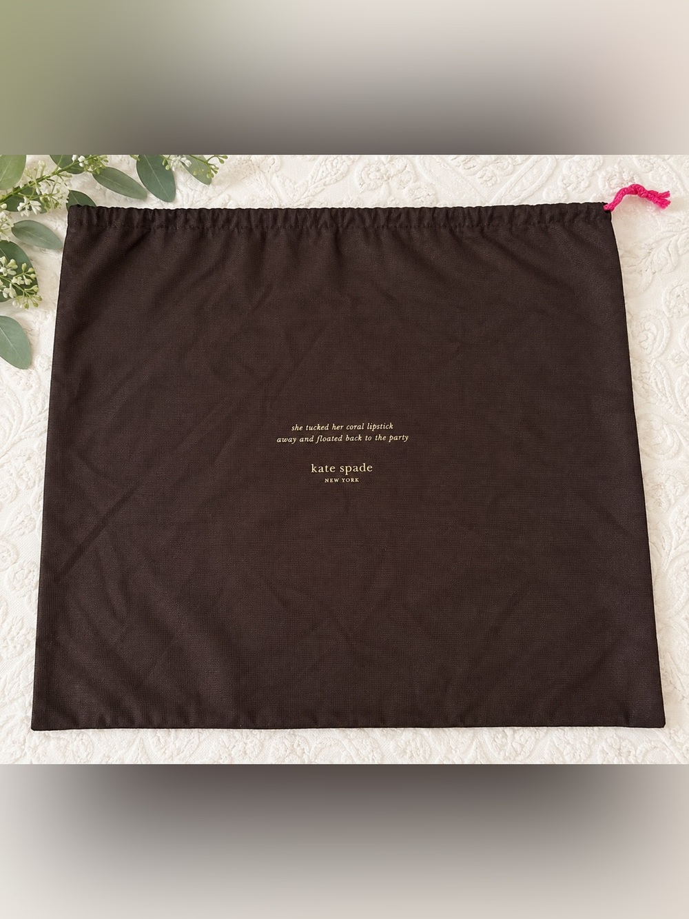 Vintage Kate Spade New York Brown Drawstring Dust Bag – Pink Cord